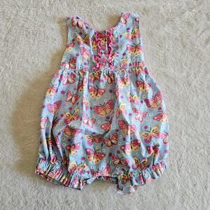 Vintage 90s VGUC Cotton Kids 12m Baby Girl Romper Blue Butterfly 100% Cotton